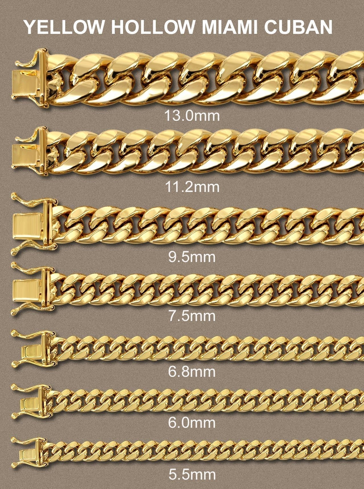 Gold Chain - Mens Hollow Miami Cuban Link Chain 10K Gold (Call For 14K)
