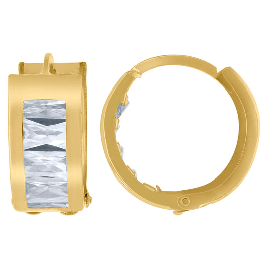 10Kt Gold Tri-Color D/C Cz Huggie Earrings