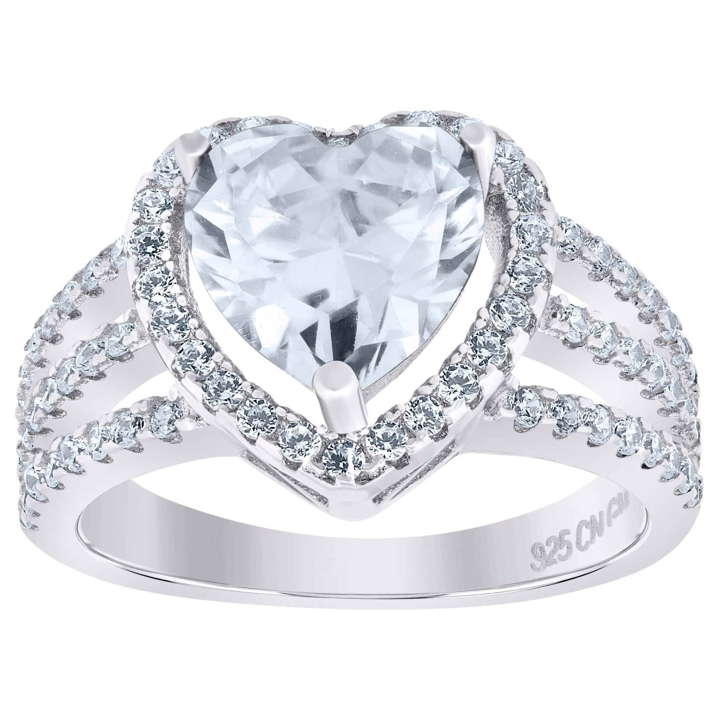 925 Sterling Silver Cz Heart Ring Sz6