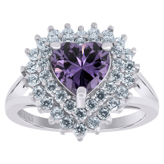 925 Sterling Silver Cz Heart Ring Sz6