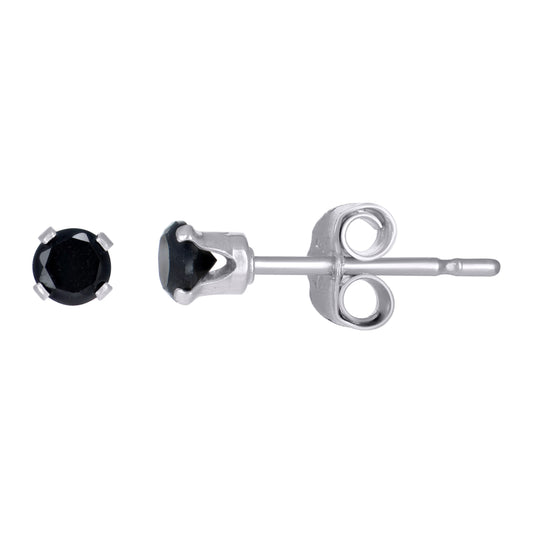925 Silver 3mm Round Black Cz Stud Earring