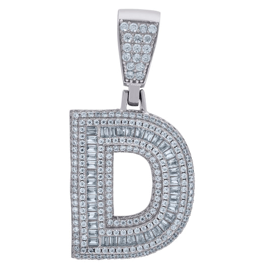 925 Sterling Silver Cz Initial Letter "D" Pendant