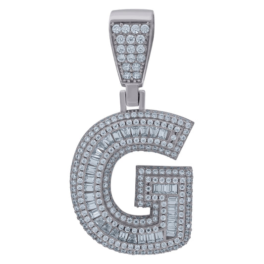 925 Sterling Silver Cz Initial Letter "G" Pendant