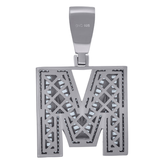 925 Sterling Silver Cz Initial Letter "M" Pendant