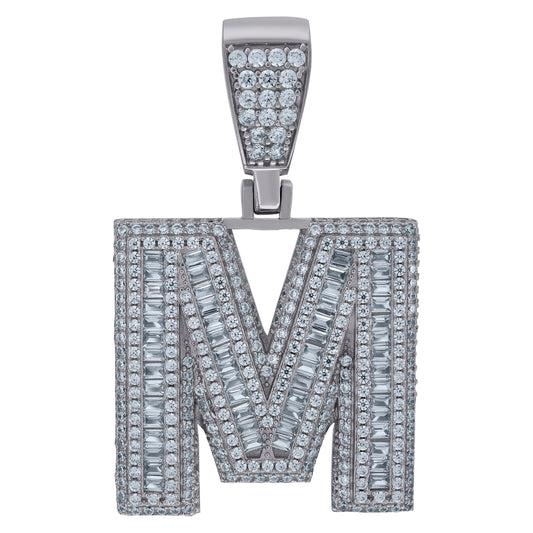 925 Sterling Silver Cz Initial Letter "M" Pendant