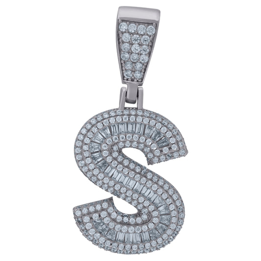 925 Sterling Silver Cz Initial Letter "S" Pendant