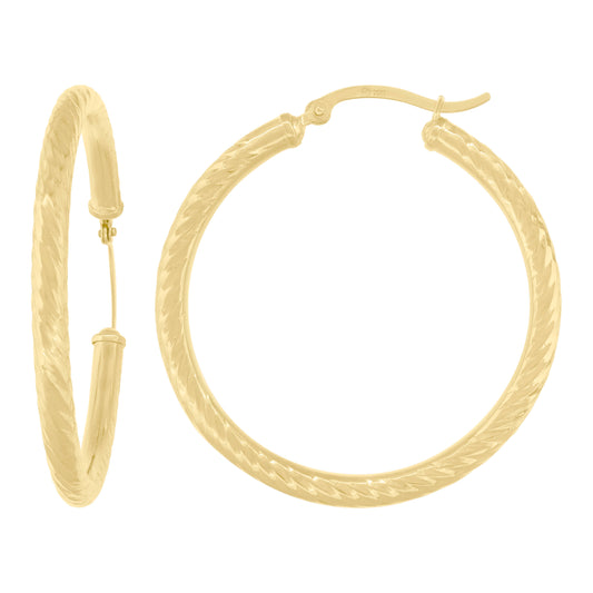 10Kt Gold Hoop Earrings 3mm X 38mm