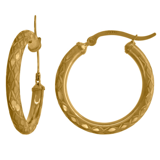 14Kt Gold Hoop Earrings 3mm X 25mm