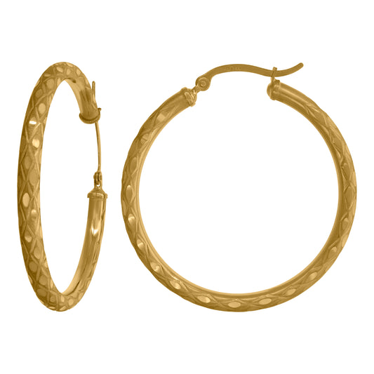 14Kt Gold Hoop Earrings 3mm X 38mm