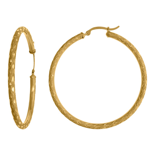14Kt Gold Hoop Earrings 3mm X 50mm
