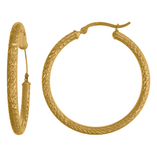 14Kt Gold Hoop Earrings 3mm X 38mm