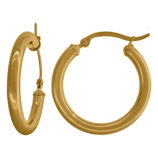 14Kt Gold Hoop Earrings 3mm X 25mm