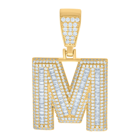 925 Sterling Silver Cz Initial Letter "M" Pendant