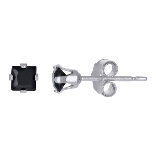 925 Silver Square Black Cz Stud Earrings 3mm