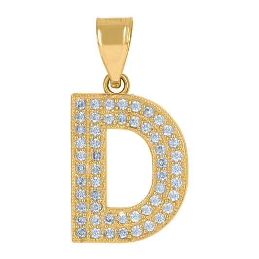10Kt Gold Cz Initial "D" Letter Pendant