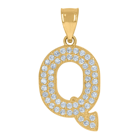 10Kt Gold Cz Initial"Q" Letter Pendant
