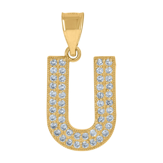 10Kt Gold Cz Initial"U" Letter Pendant