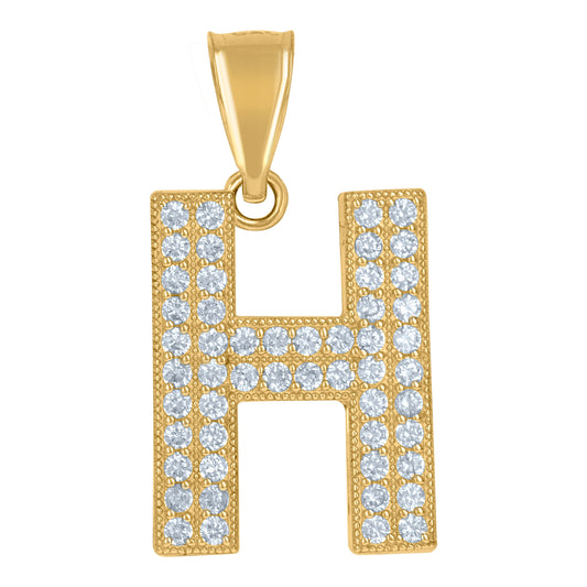 10Kt Gold Cz Initial "H" Letter Pendant