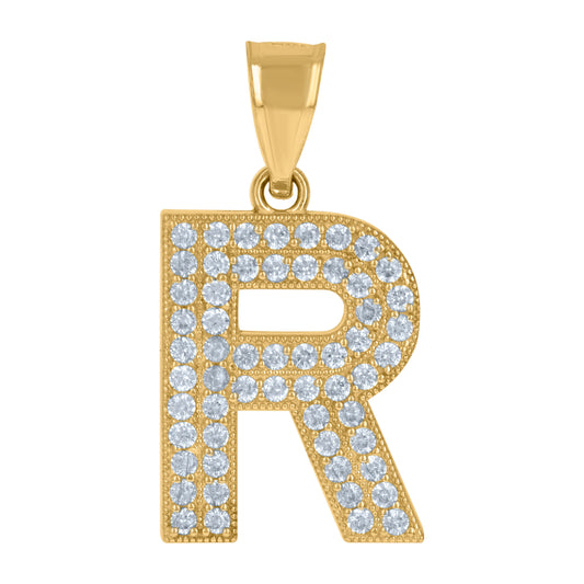 10Kt Gold Cz Initial "R" Letter Pendant