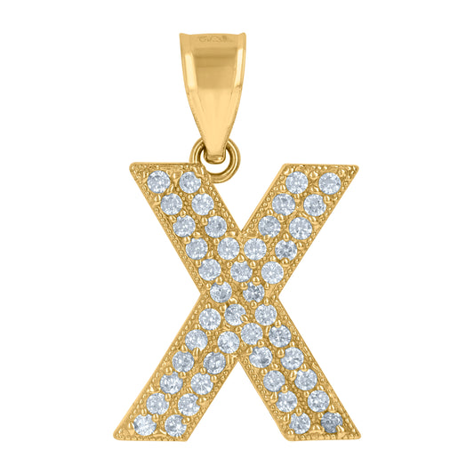 10Kt Gold Cz Initial "X" Letter Pendant