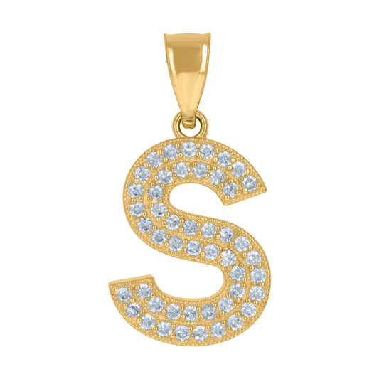 10Kt Gold Cz Initial "S" Letter Pendant