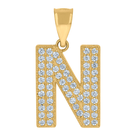 10Kt Gold Cz Initial "N" Letter Pendant