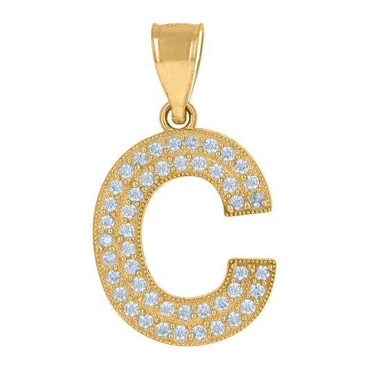 10Kt Gold Cz Initial "C" Letter Pendant