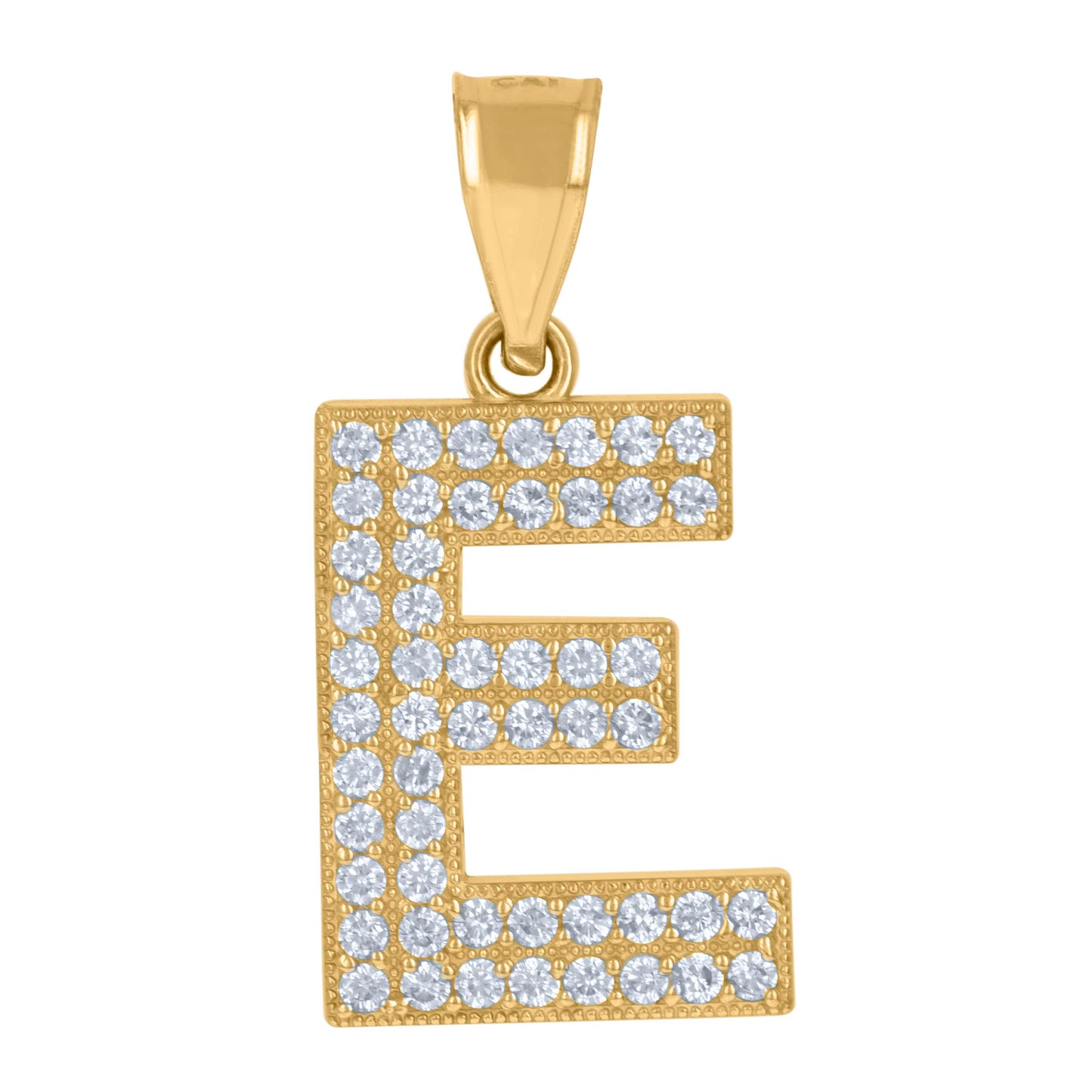 10Kt Gold Cz Initial "E" Letter Pendant