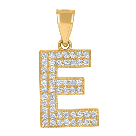 10Kt Gold Cz Initial "E" Letter Pendant