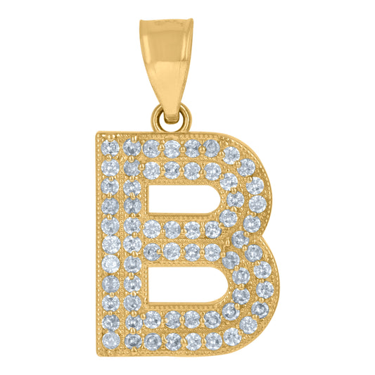 10Kt Gold Cz Initial "B" Letter Pendant