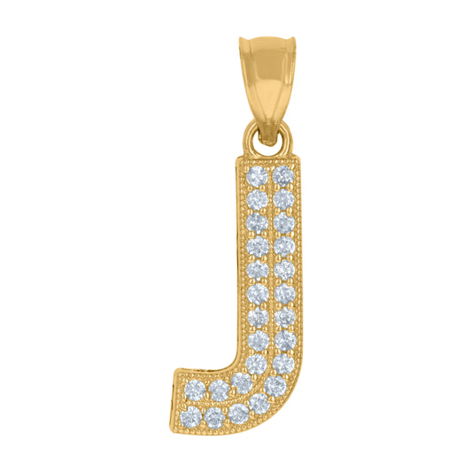 10Kt Gold Cz Initial "J" Letter Pendant
