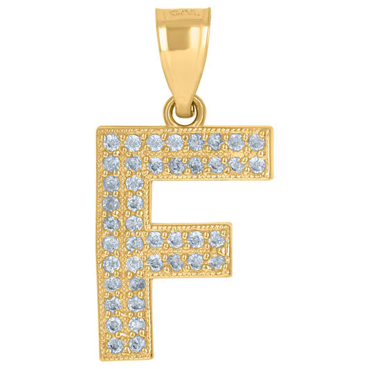 10Kt Gold Cz Initial "F" Letter Pendant