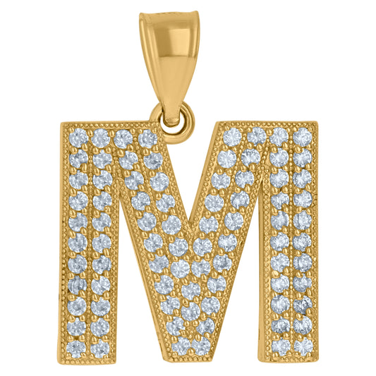 10Kt Gold Cz Initial "M" Letter Pendant