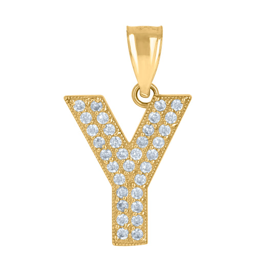 10Kt Gold Cz Initial "Y" Letter Pendant