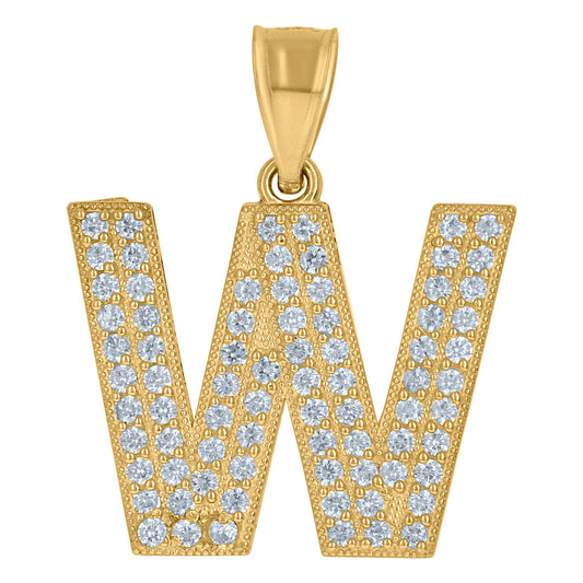10Kt Gold Cz Initial "W" Letter Pendant