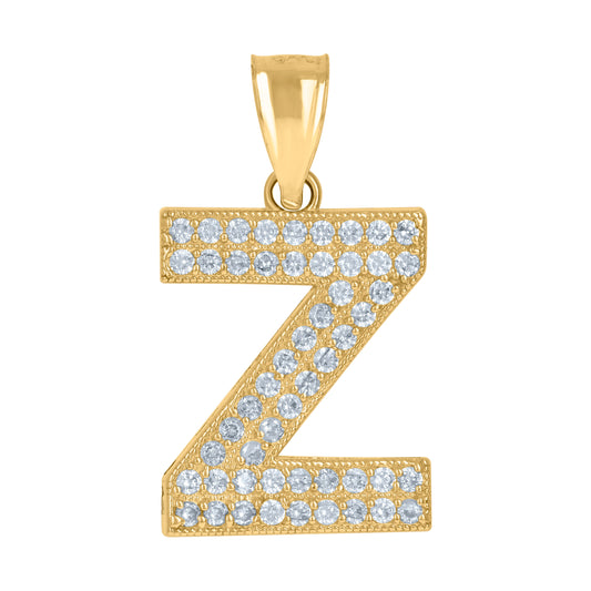 10Kt Gold Cz Initial "Z" Letter Pendant