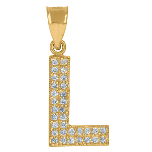 10Kt Gold Cz Initial "L" Letter Pendant