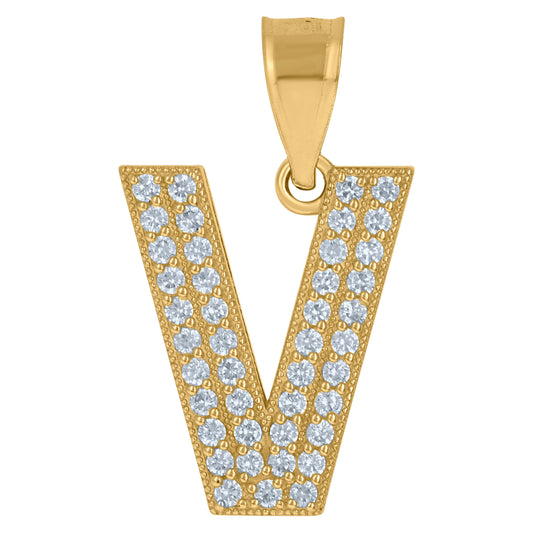 10Kt Gold Cz Initial "V" Letter Pendant