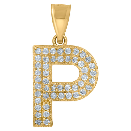10Kt Gold Cz Initial "P" Letter Pendant