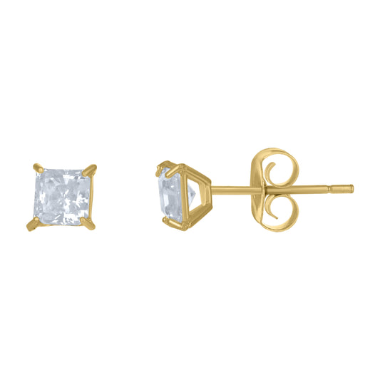 10Kt Gold 4Mm Square Cz Earrings