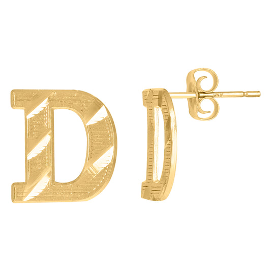 10Kt Gold Initial Letter Earrings "D"