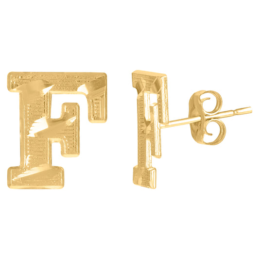 10Kt Gold Initial Letter Earrings "F"