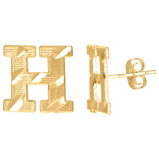10Kt Gold Initial Letter Earrings "H"