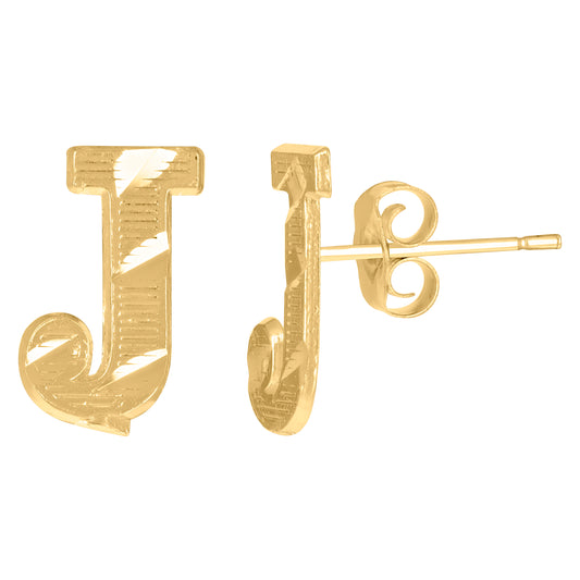 10Kt Gold Initial Letter Earrings "J"