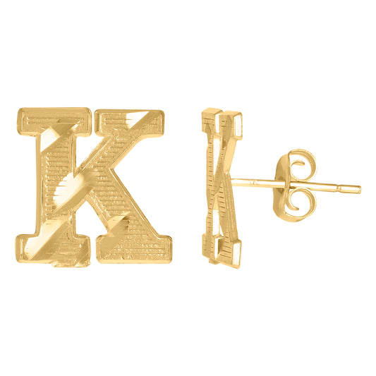 10Kt Gold Initial Letter Earrings "K"