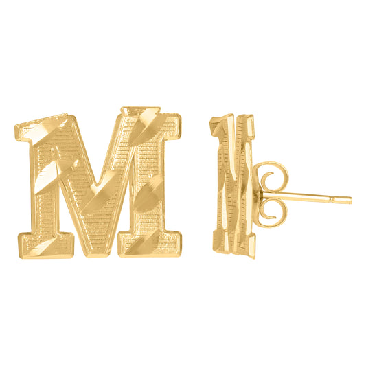 10Kt Gold Initial Letter Earrings "M"