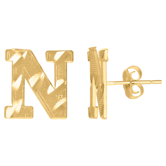10Kt Gold Initial Letter Earrings "N"
