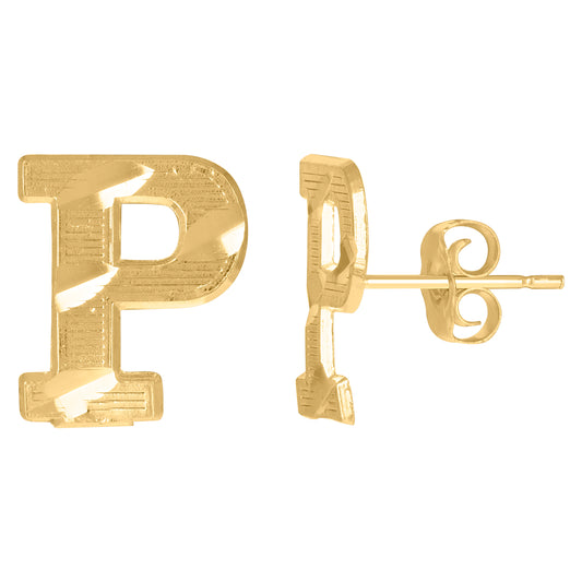 10Kt Gold Initial Letter Earrings "P"