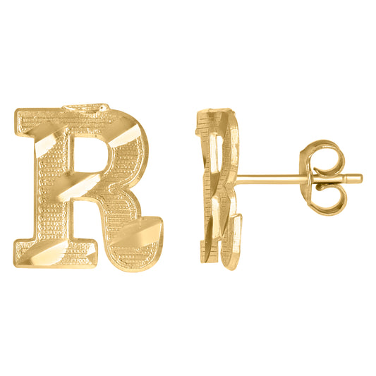 10Kt Gold Initial Letter Earrings "R"