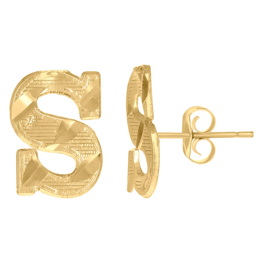 10Kt Gold Initial Letter Earrings "S"